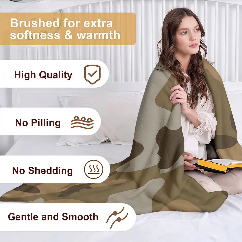 Desert Camo Soft Warm Flannel Blanket Lightweight Cozy Christmas Halloween Home Decor Room