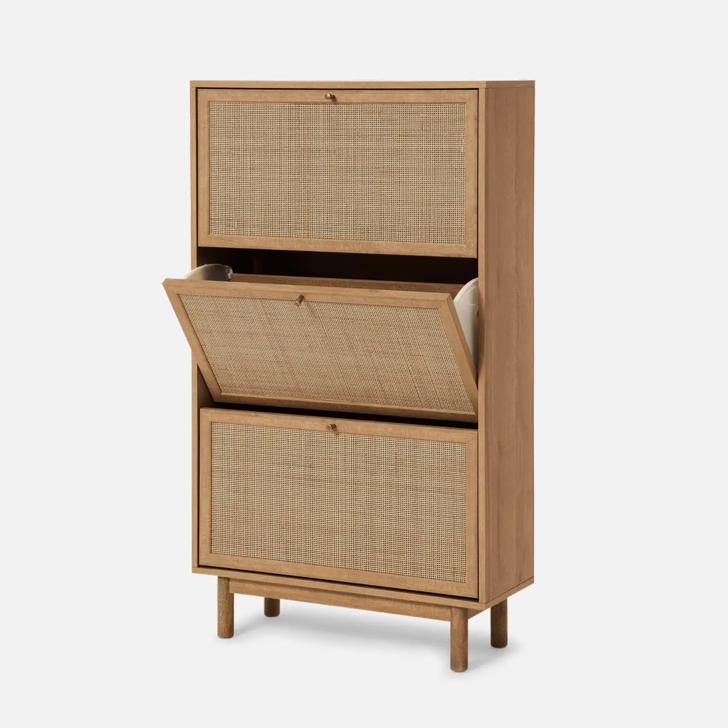 

Hannah Shoe Cabinet, Natural Rattan Farmhouse Shoe Storage Organizer, 3 Door Closet Rack, Spacious Hallway Storage Cabinet