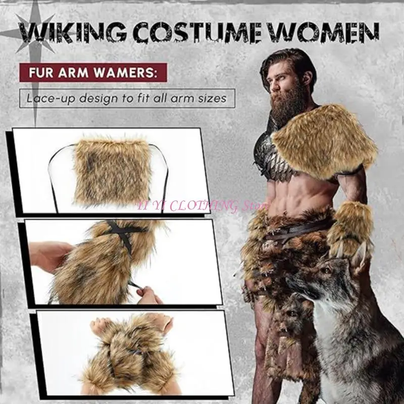 N5KF Halloween Mens Costume Cape مع فراء الاصطناعي القابل للإزالة #4