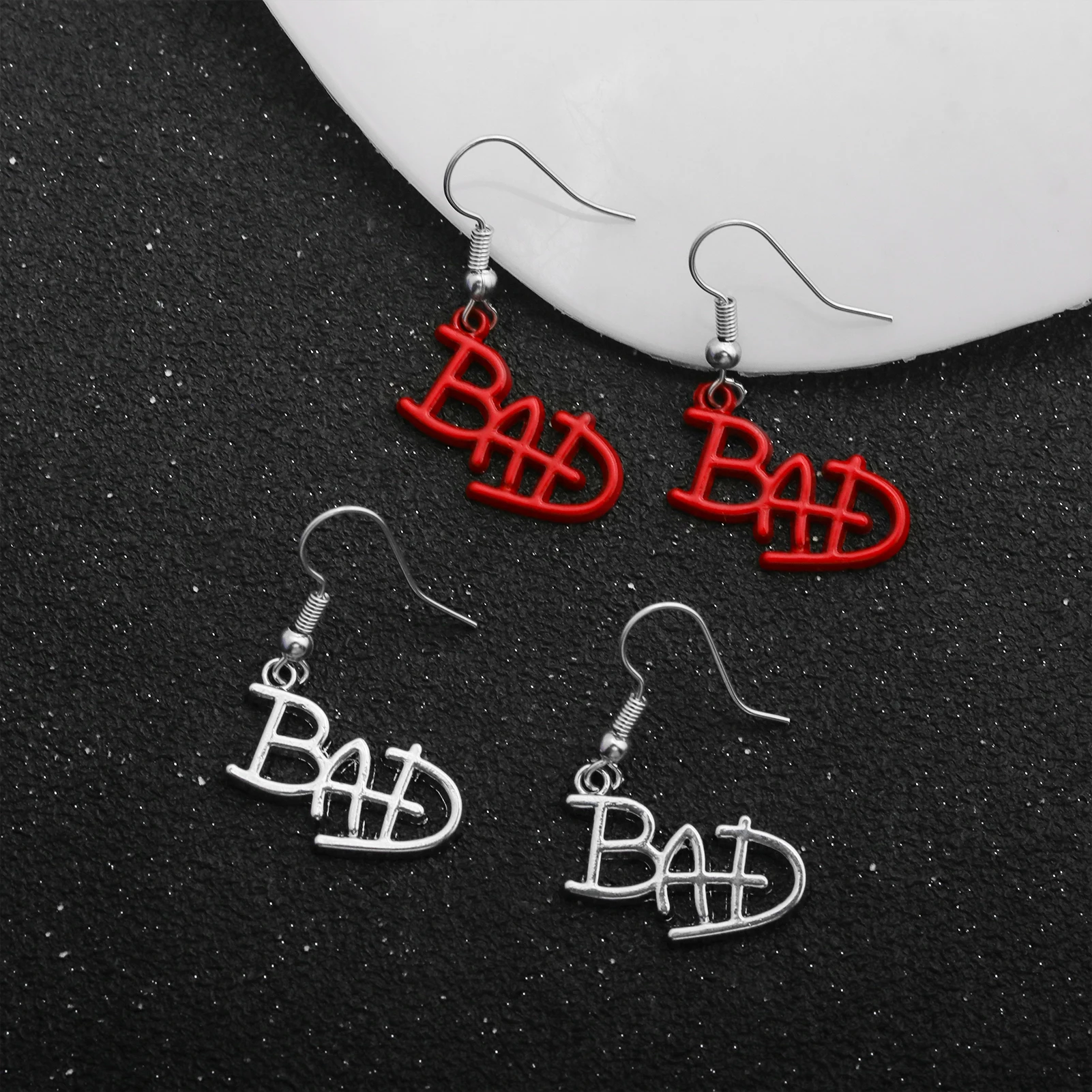 MJ BAD Dangle Earrings Drop Jewelry Michael Jackson Celebrity Fan Gift Punk Necklace Pendant Street Style Accessory