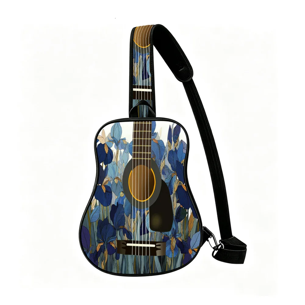 amidst irises Men's Guitar Chest Bag, Sling Bag,  Slim Crossbody Pack, Office Commute Trip, Fashionable for Music Lovers