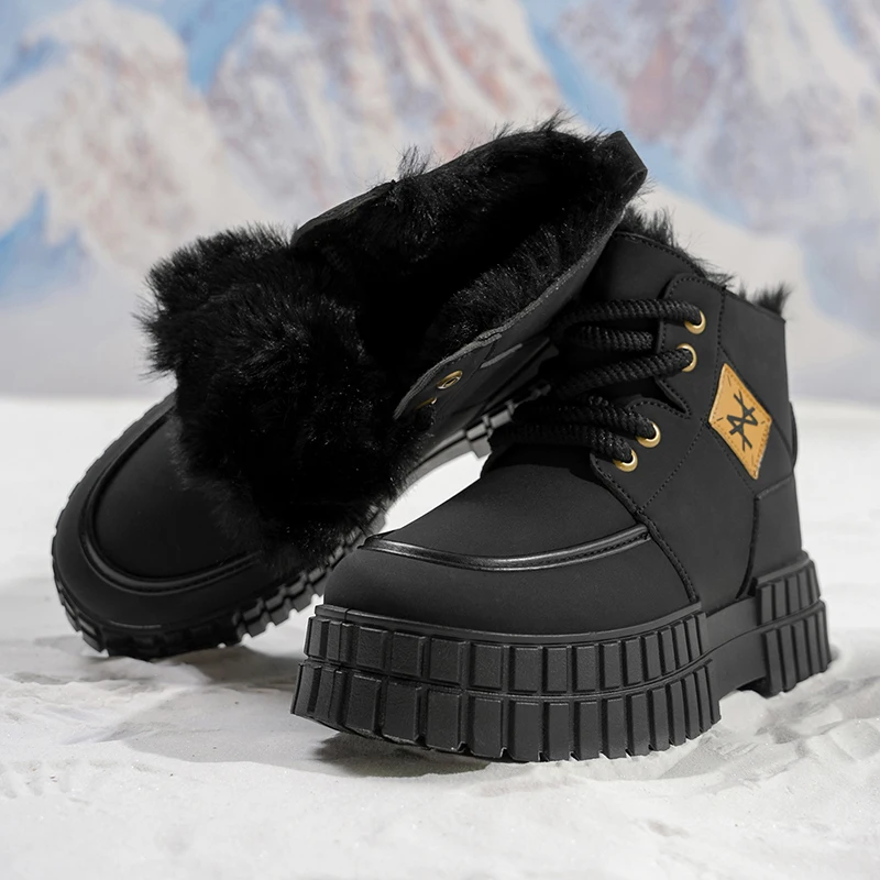 

Men Snow Boots Winter Anti Slip Plush Indoor Warm Cold Proof Snow Boots High Top Platform Lace Up Outdoor Sport Work Boots