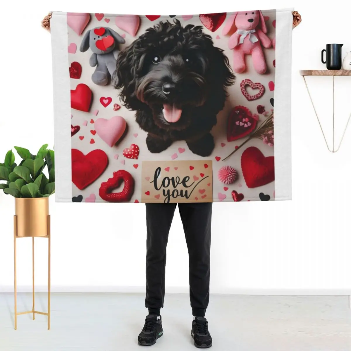 Black Cockapoo Valentine Love. Throw Blanket Comforter Warm Bed covers Luxury Brand Flannel Fabric Blankets For Sofas Blankets
