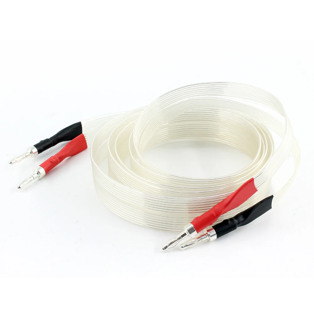 

White Draws OCC Silver Plated audio speaker cable Hi-end Loudspeaker Cable with gold plated banana plug