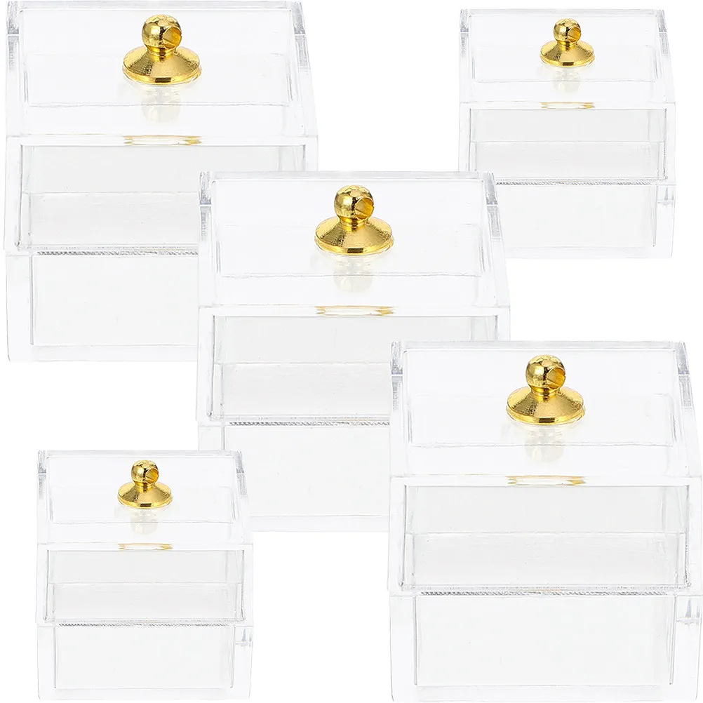 

Набор из 5 прозрачных миниатюрных коробочек для хранения, изысканные маленькие декоративные коробки для аксессуаров кукольного домика и имитации микроландшафта