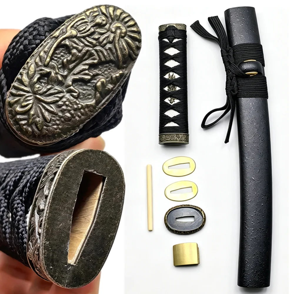 36CM Set Tsuka Handle Alloy Tsuba Brass Habaki Seppa Hardwood Sheath For Real Japanese Samurai Katana Wakizashi Sword Accessory