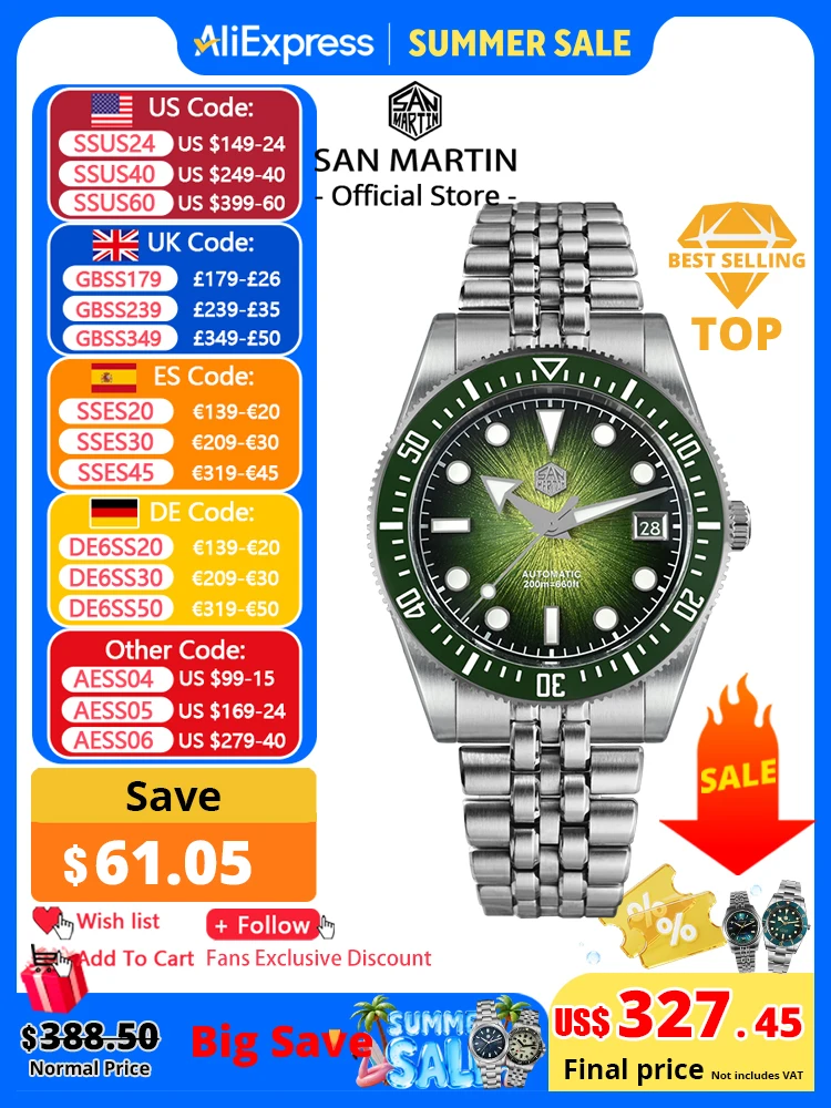 San Martin 37.5mm 40mm Men Diver Watch Miyota 9015 Enamel Dial Luxury Automatic Mechanical Wristwatch Waterproof 200m SN0148