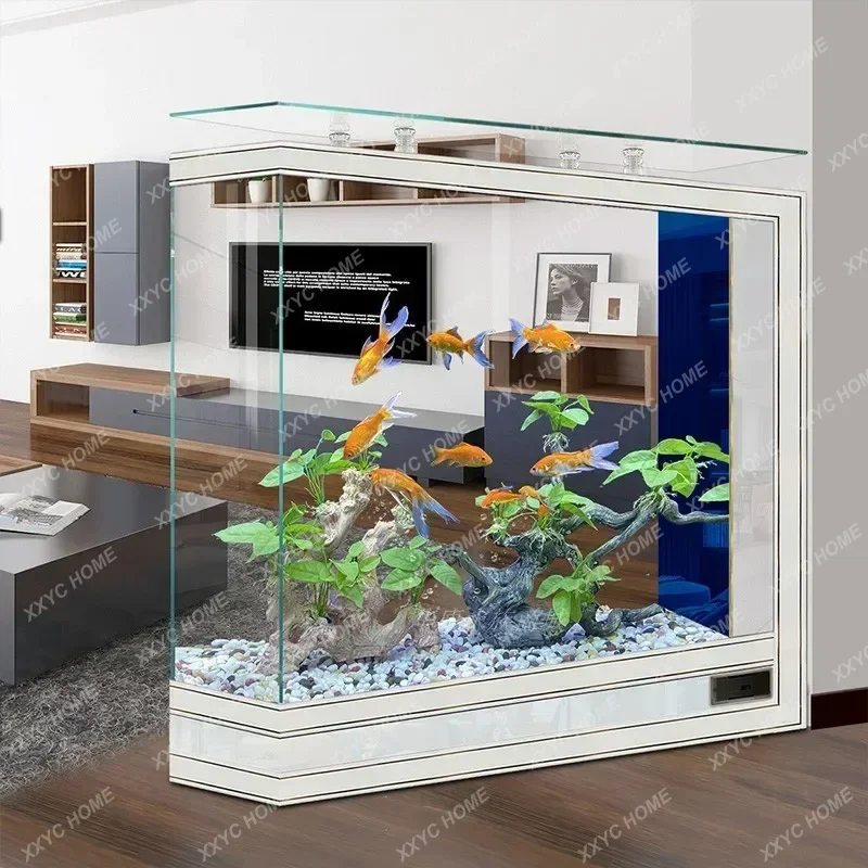 XX Fish tank living room large light luxury bottom filter ultra-white glass aquarium living room floor partition wall