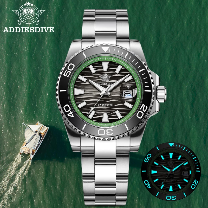 

ADDIESDIVE Men's Watches 316L Stainless Steel 200m Waterproof WristWatch For Men Ceramic bezel Luminous Quartz Watch New AD2514