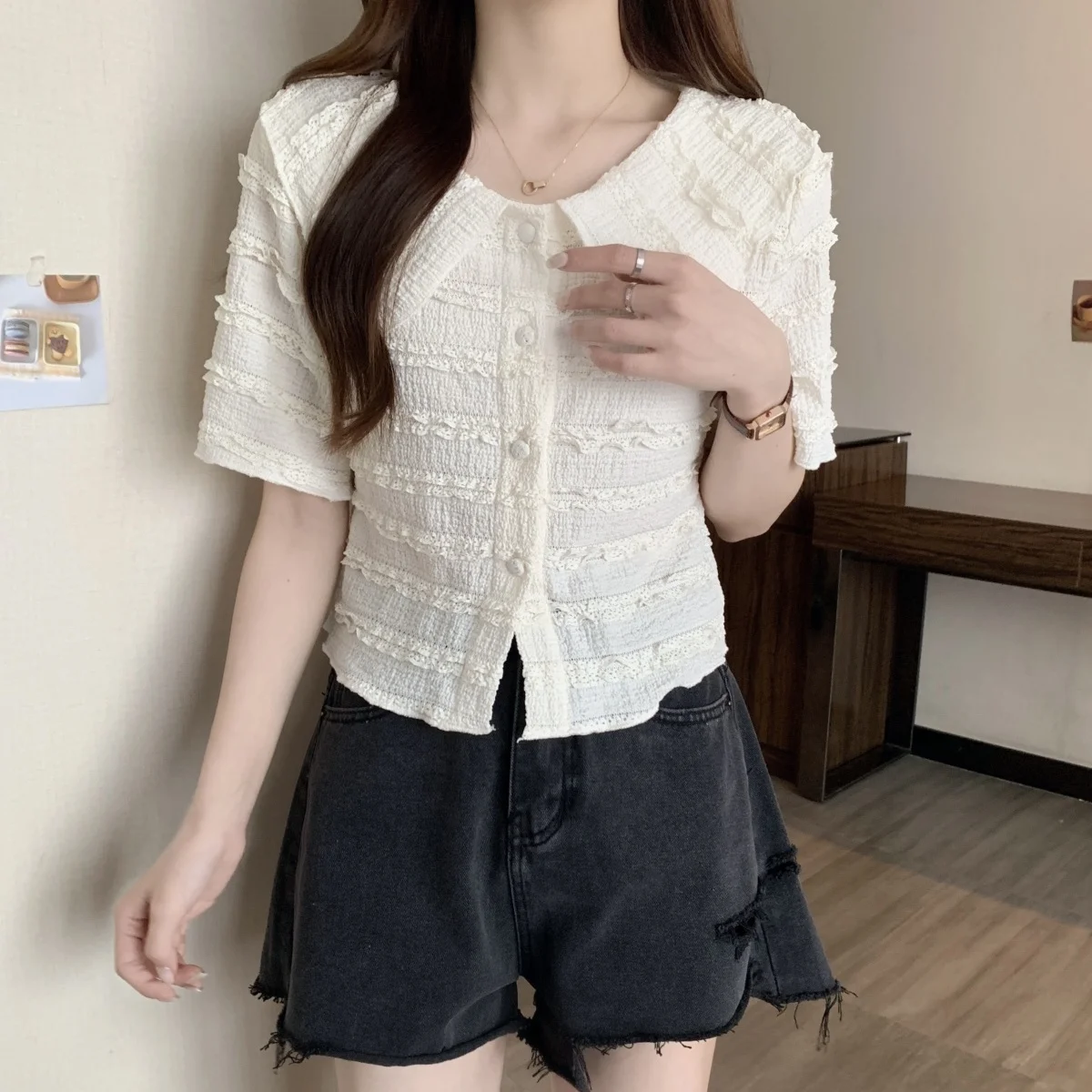 Camisas de manga curta das mulheres casual streetwear moderno e minimalista blusa de algodão macio botão para baixo solto ajuste turn collar chique