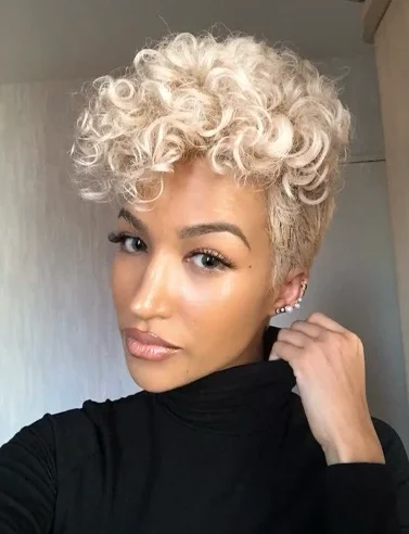 Pixie Short Curly Blonde Synthetic Wigs With Bangs Heat Resistant Fashion Cos Related items Customer Reviews Specifications Desc