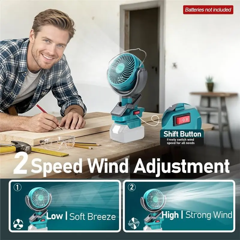 [HOT!A24R】 Dual USB Clip Fan For BL1860B, BL1850B, BL1840B, BL1830B 18V Battery Cordless Fan For Outdoor Camping