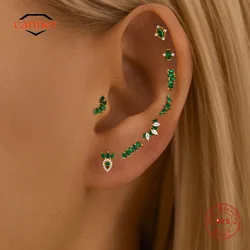 CANNER 1PC 925 Sterling Silver Green Horse Eye Zircon Crown Cartilage Piercing Stud Earring For Women Ins Puncture Earring Gift
