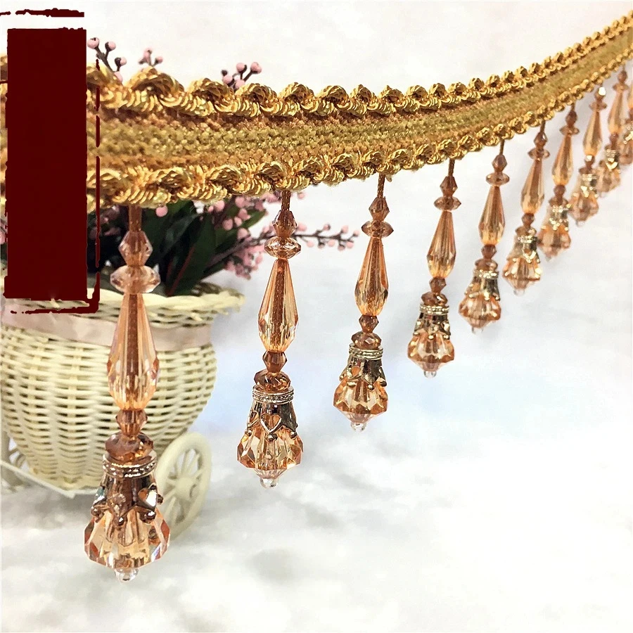 6 Yards Crystal Beaded Curtain Lace Trim DIY Sewing Accessory Bead Fringe Decor For Home Textile European Curtain Embellishment