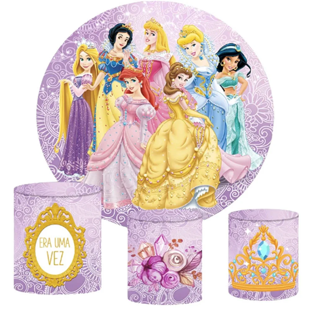 Disney Princess Rapunzel Round Backdrop 3 Cylinder Cover Background Photography Baby Girl Birthday Party Decor Plinth Covers