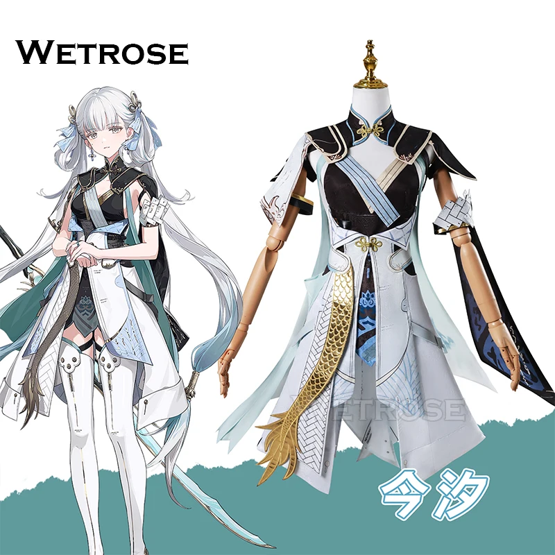 【Wetrose】متوفر في المخزون أزياء Jinhsi التأثيرية Wuthering Waves Jin Hsi Jinxi Jin Xi مجموعة كاملة من الشعر المستعار لعيد الهالوين وعيد الميلاد