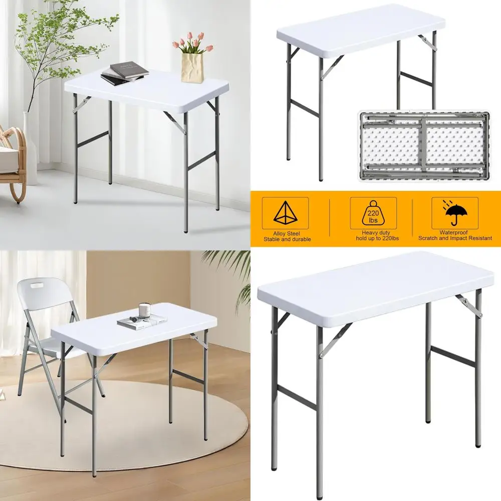 

Portable Outdoor Folding Table - 2.7ft Rectangular, Durable HDPE & Steel, Ideal for Events, Camping, White
