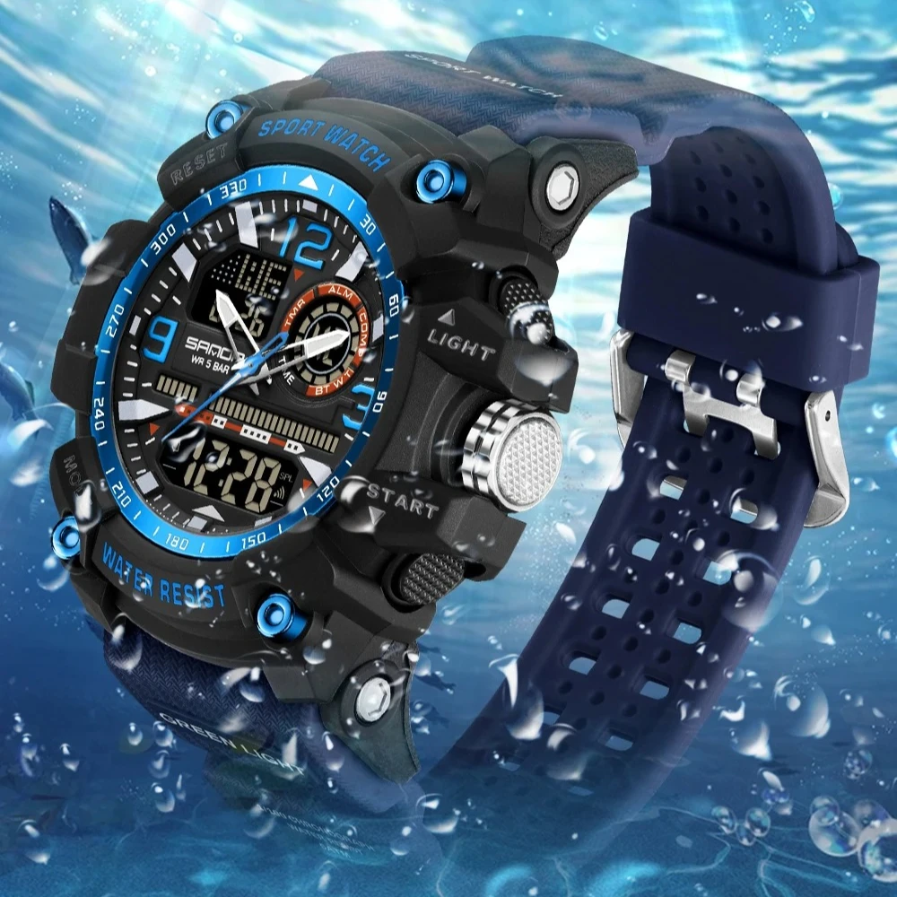 SANDA New 3367 Men's Quartz electronic dual display Sport cool luminous electronic watch fashion trendy waterproof digital watch