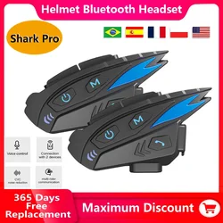Shark Pro Motorcycle Helmet Bluetooth Intercom Headset IP65 Waterproof CVC Noise Reduction FM Radio For 8 Riders Music Sharing