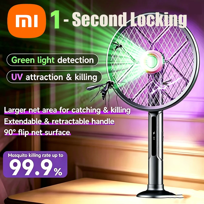 Raquette anti-moustiques électrique Xiaomi rechargeable et rotative, lampe tue-moustiques, piège à insectes pour la maison