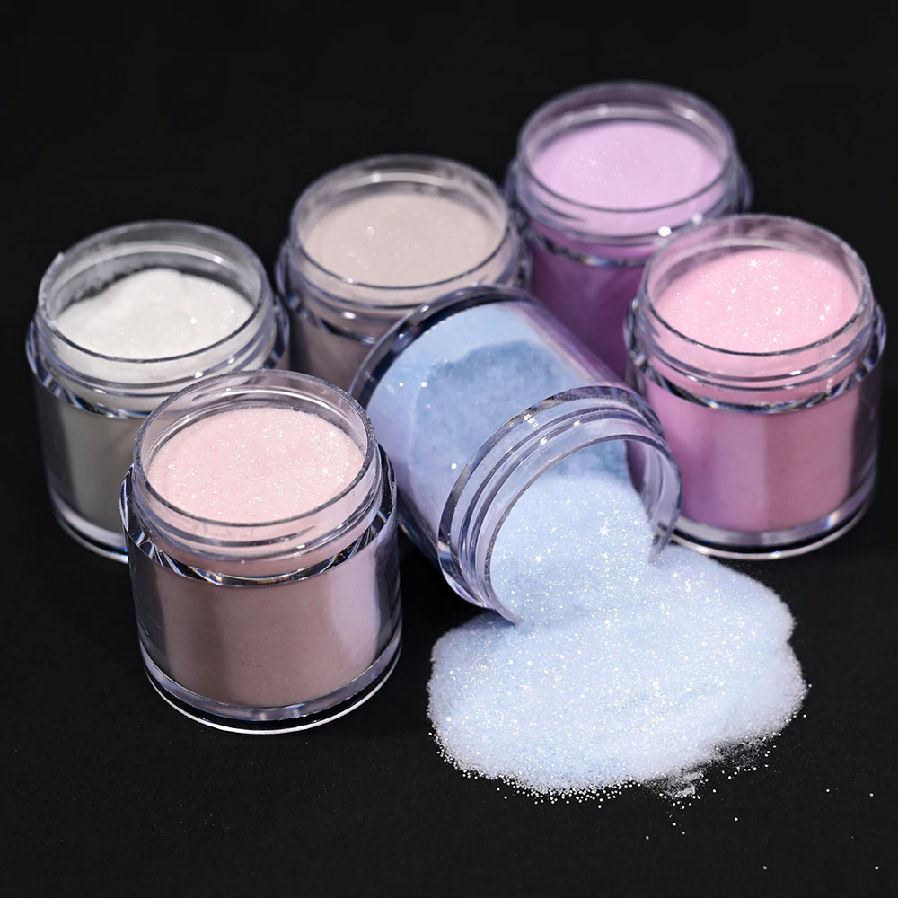 6Pcs/set Glitter Acrylic Powder Nude/Pink/Blue Acrylic Dipping Powder for Nails Extension 3D Flower Carving Crystal Polymer