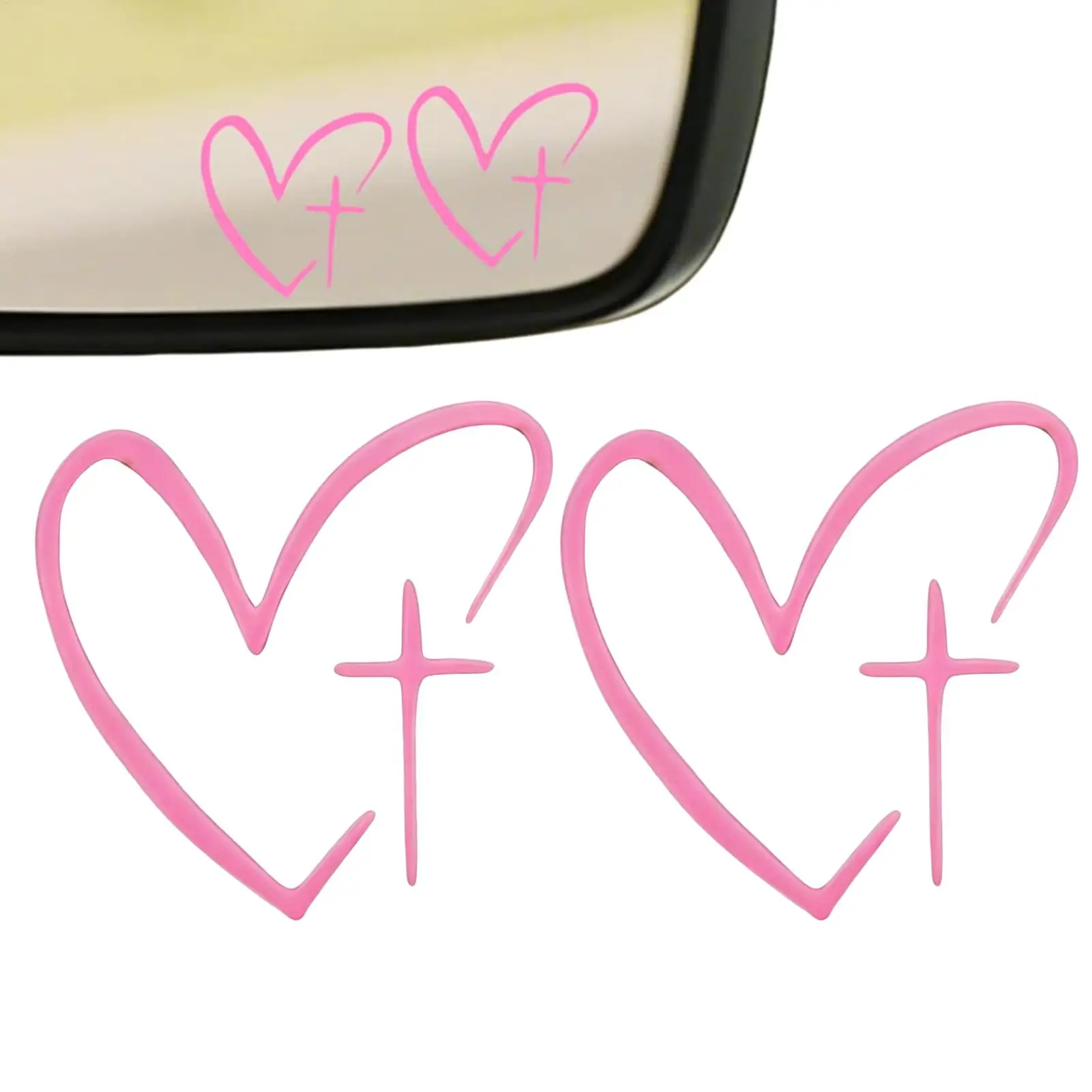 2pcs/set Of Heart Shape Cross Mirror Stickers, Personalize Creative Decoration Waterproof And Sunscreen Stickers For Cars