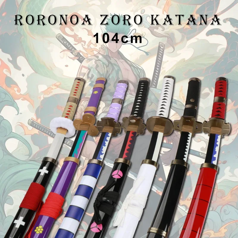 Espada de madera Zoro Katana, accesorios de arma de Anime Cos, 1:1, patrón original, Wado, kitetsu, Shusui, Enma, 104cm