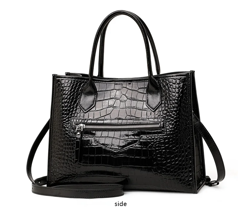 Damen-Ledertasche mit Krokodilmuster, Henkeltasche mit Reißverschluss vorne, Umhängetasche für die Arbeit – Detail 10