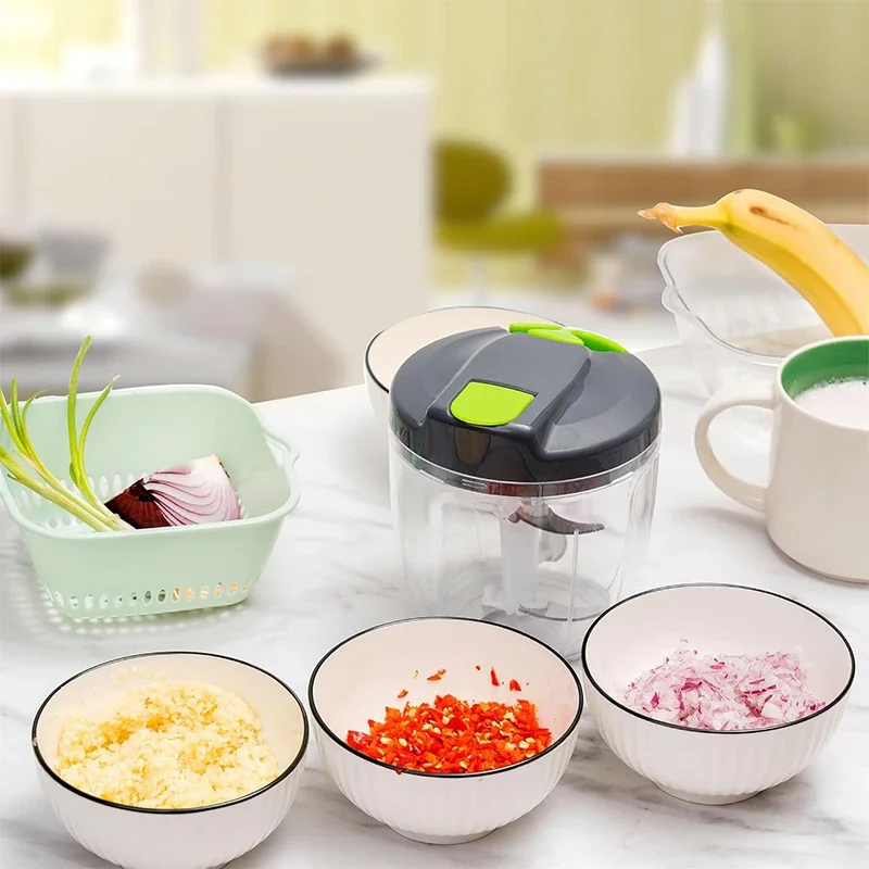 520 مللي/900 مللي منتج أغذية يدوي أداة تقطيع الخضروات المحمولة اليد سحب سلسلة الثوم المفرمة البصل القاطع لخضار الفواكه