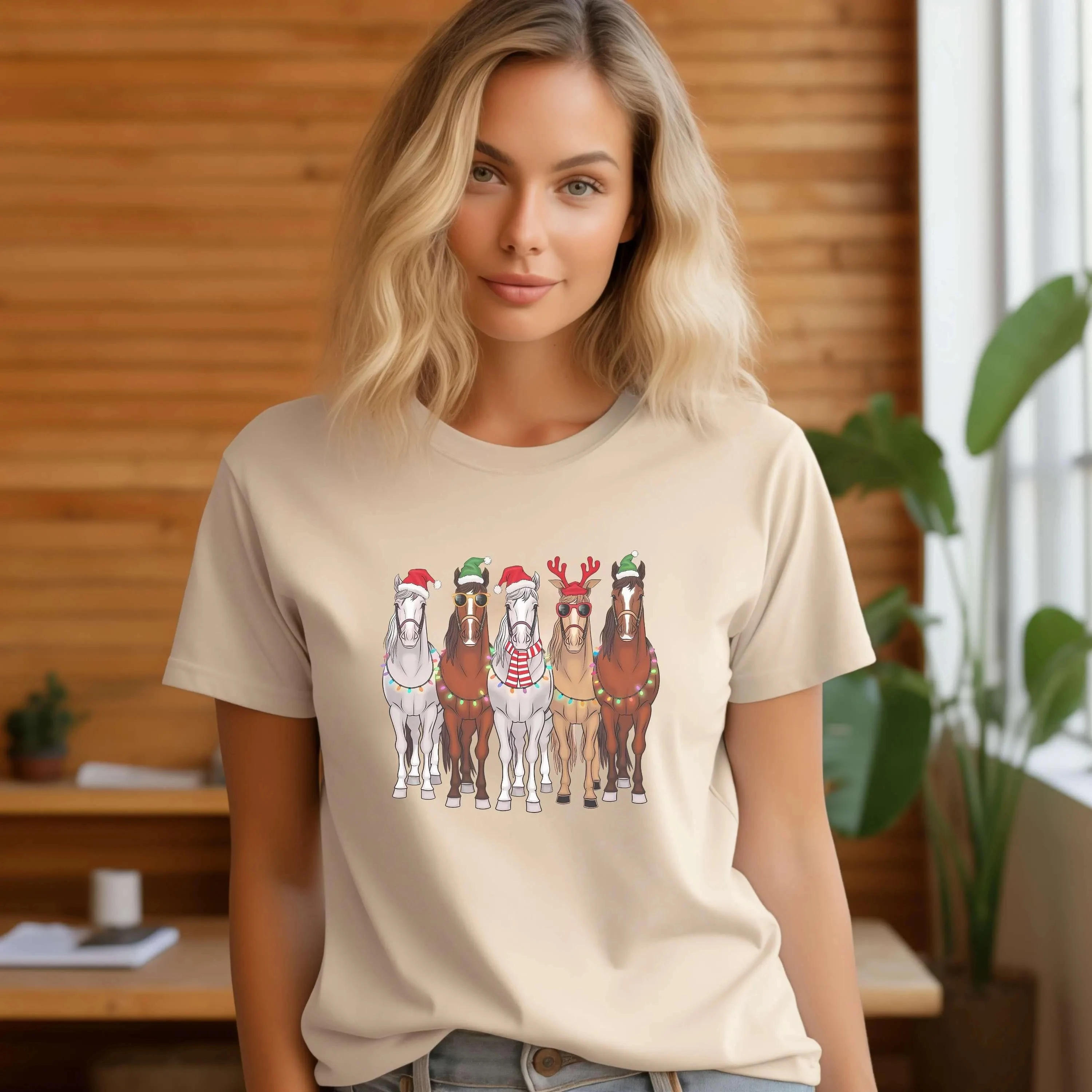 Vintage Western Horse Rustic Christmas Holiday T-shirt Summer Mens Tracksuit Round Neck Pullover Short-sleeved Casual Sportswear