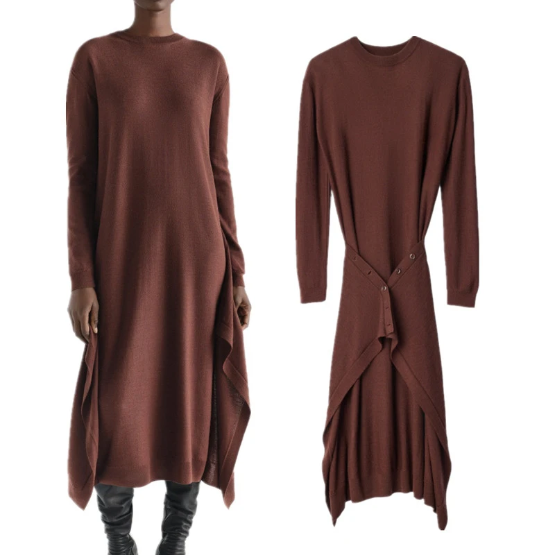 Maxdutti Minimalist Autumn Winter Knitteddress Woman Clothes 51%wool 49%acrylic Dress Women's Casual Dresses Female Clothing