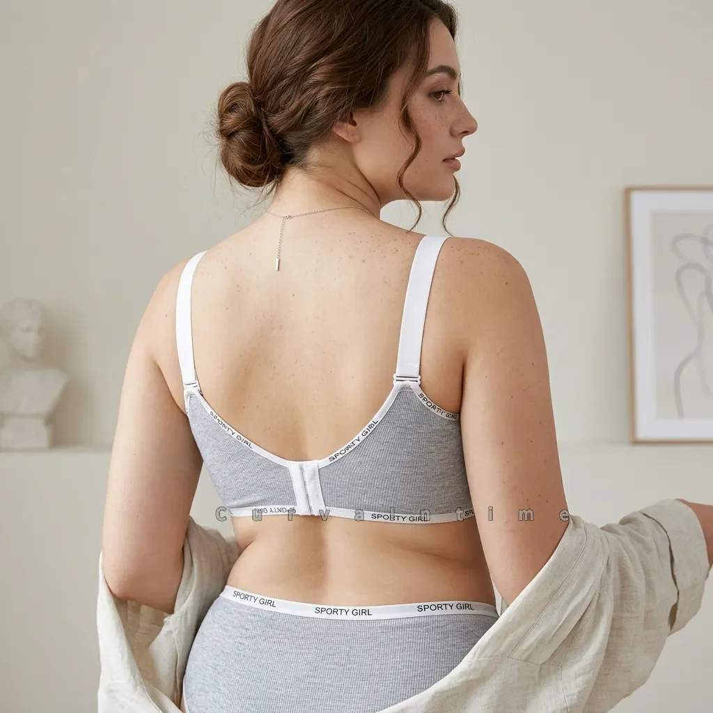 Women Plus Size Wireless Bra Wireless Ribbed Cotton Sporty Girl Letter Print Adjustable Strap Full Coverage Comfort Large Cup