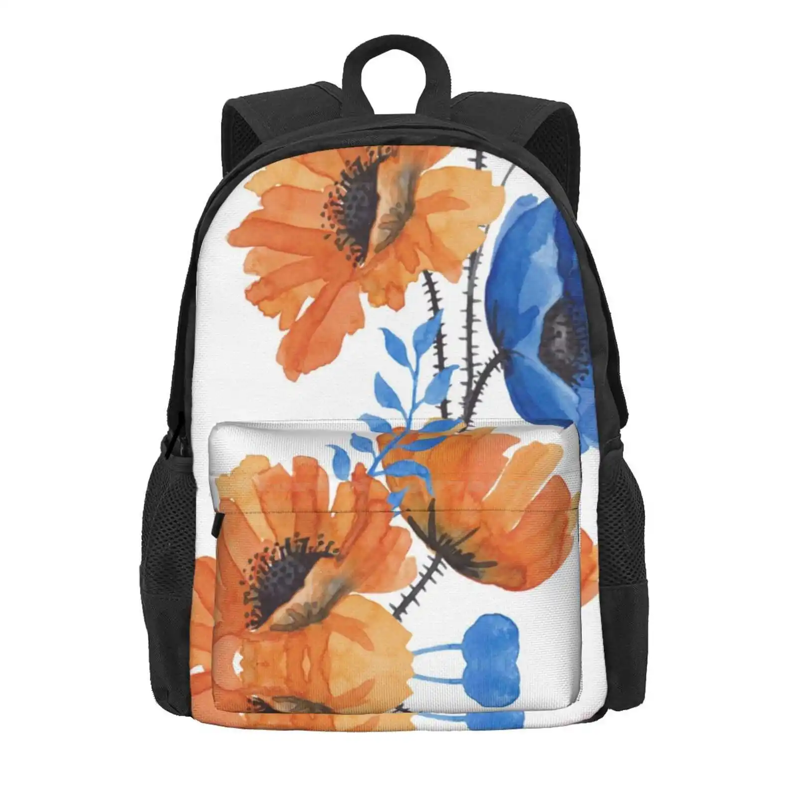 Poppy, In Orange And Blue Hot Sale Schoolbag Backpack Fashion Bags Orange Poppy Blue Poppy Poppies