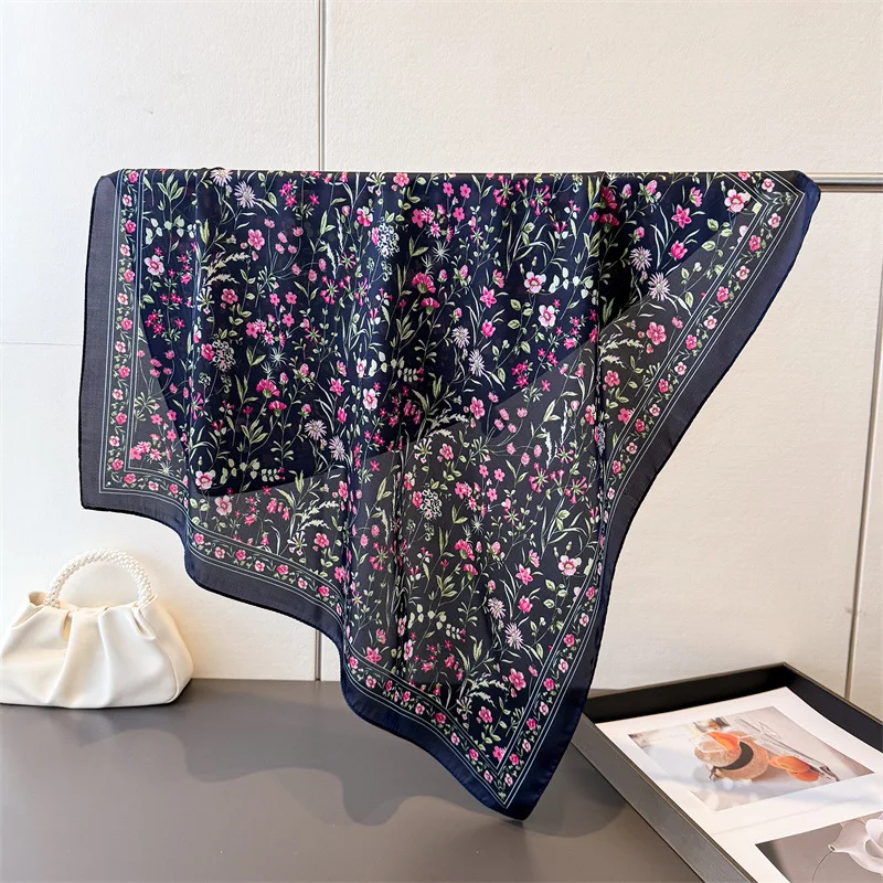Floral Printed Square Scarf For Women Silk Scarves Elegant Beach Shawl Wraps Bandanas Luxury Hijab Neck Hair Neckerchief 70*70cm