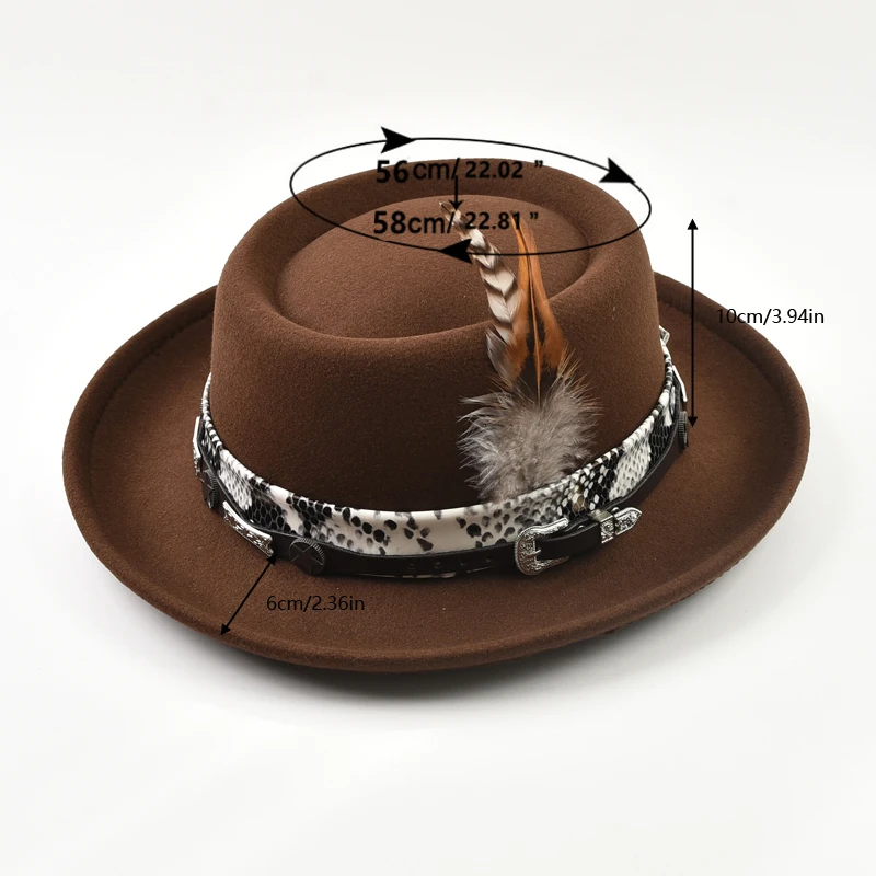 Classic Imitation Wool Soft Felt Pork Pie Hat Mens Rolled Brim Felt Fedora Hat with Feather