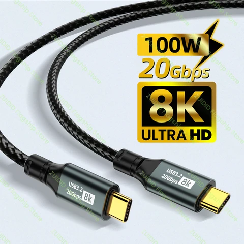 Кабель PD100W USB-C 3.2 ThunderBolt 3 8K 60 Гц для MacBook и iPhone 15 Pro Max — фото модели