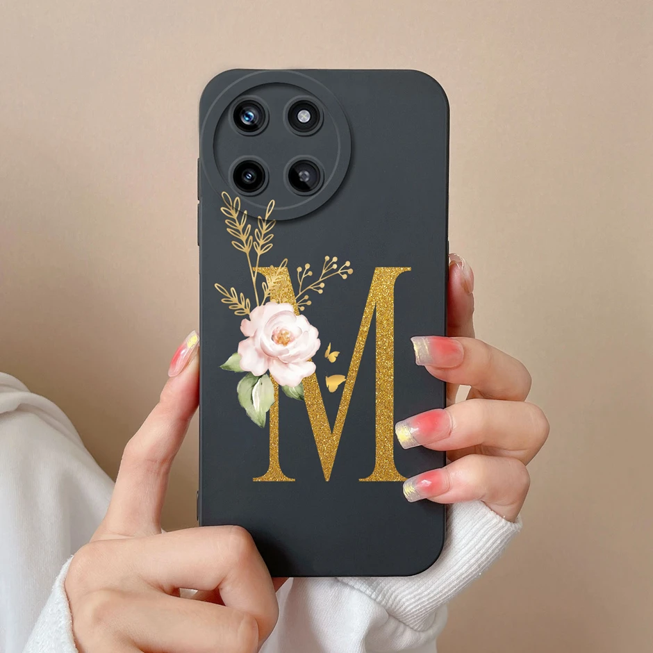 For OPPO Realme 11 4G Phone Case Cute Flower Letters Matte Liquid Silicone Back Cover For Realme11 4G Shockproof Ultrathin Shell