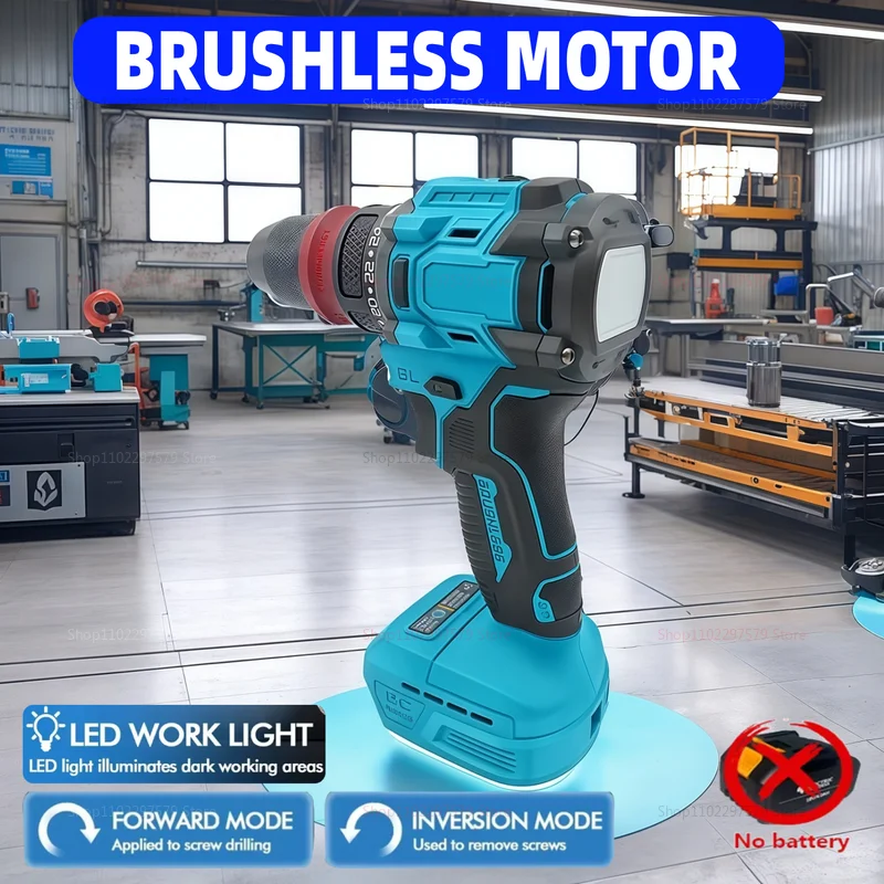 2-in-1 Brushless Electric Screwdriver Hammer Cordless Drill Impact Wrench Power Tool Compatible for Makita 18V Battery