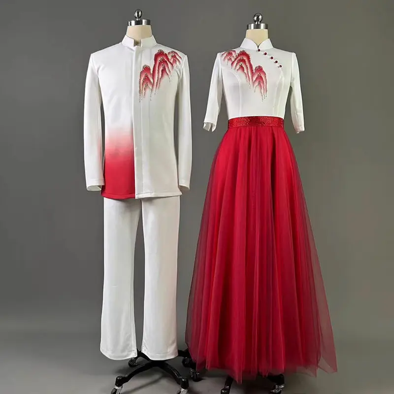 جديد الكبار جوقة أزياء مسرحية الرقص الكلاسيكي النمط الصيني فستان الشيفون المتدفق فستان رقص المشجعين الشعبي الجديد