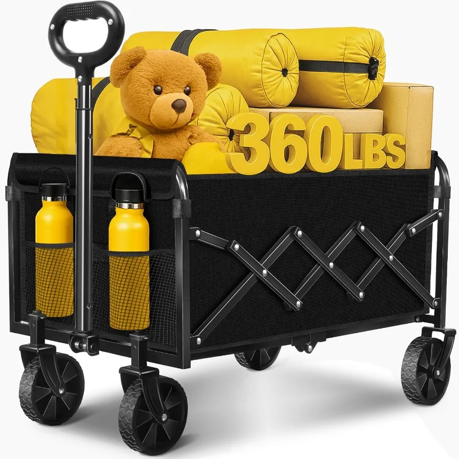 

Collapsible Wagons Carts Foldable Wagon Folding Wagon Cart with AllTerrain Wheels 2 Cup Holders Lightweight Portable Foldable F