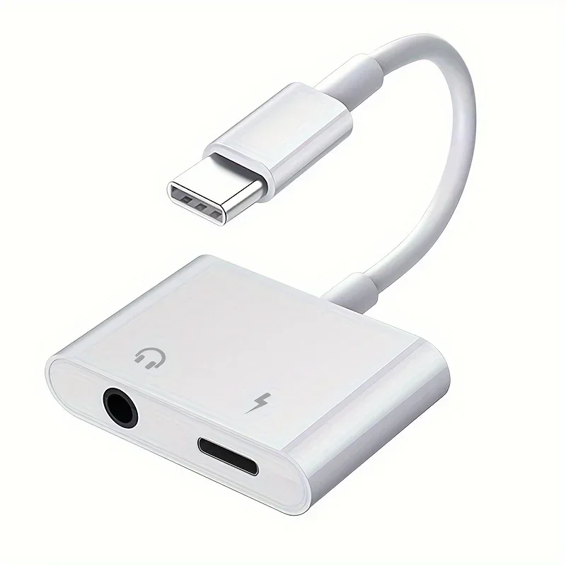 2in1 Audio Adapter USB C to USB C+3.5mm Converter One Port Becomes Two Ports, Suitable for Samsung and iPhone