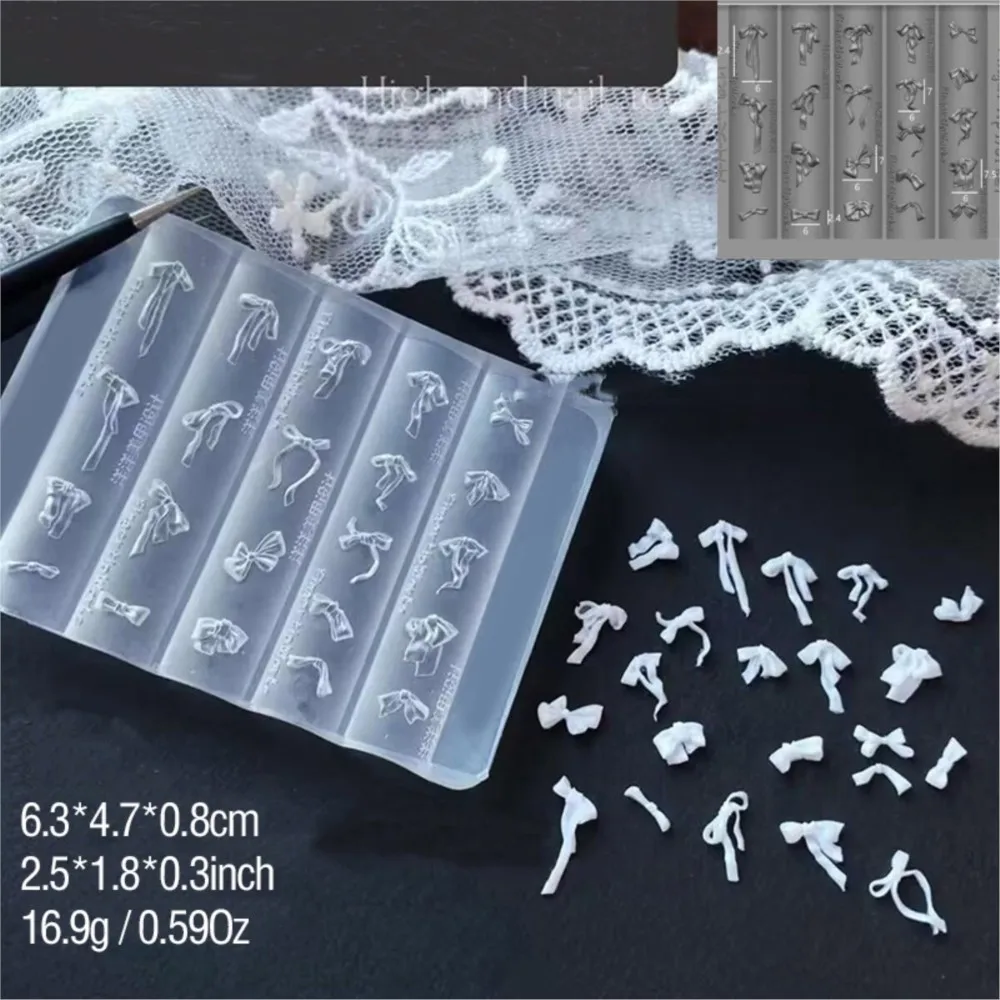 Picture 6: 9.5*7.7cm 5D Long Ribbon Bow Silicone Nail Molds Transparent Bowknot Sculpture Carving Template Reusable Nail Charms Molds Tools