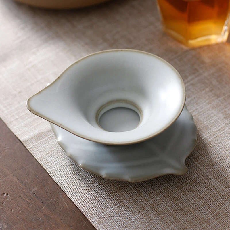 

Raw Ore Pottery White Ru Kiln Tea Leak Kung Fu Tea Set Tea Filter Tea Ceremony Accessories Tea Leak Holder Tea Strainer