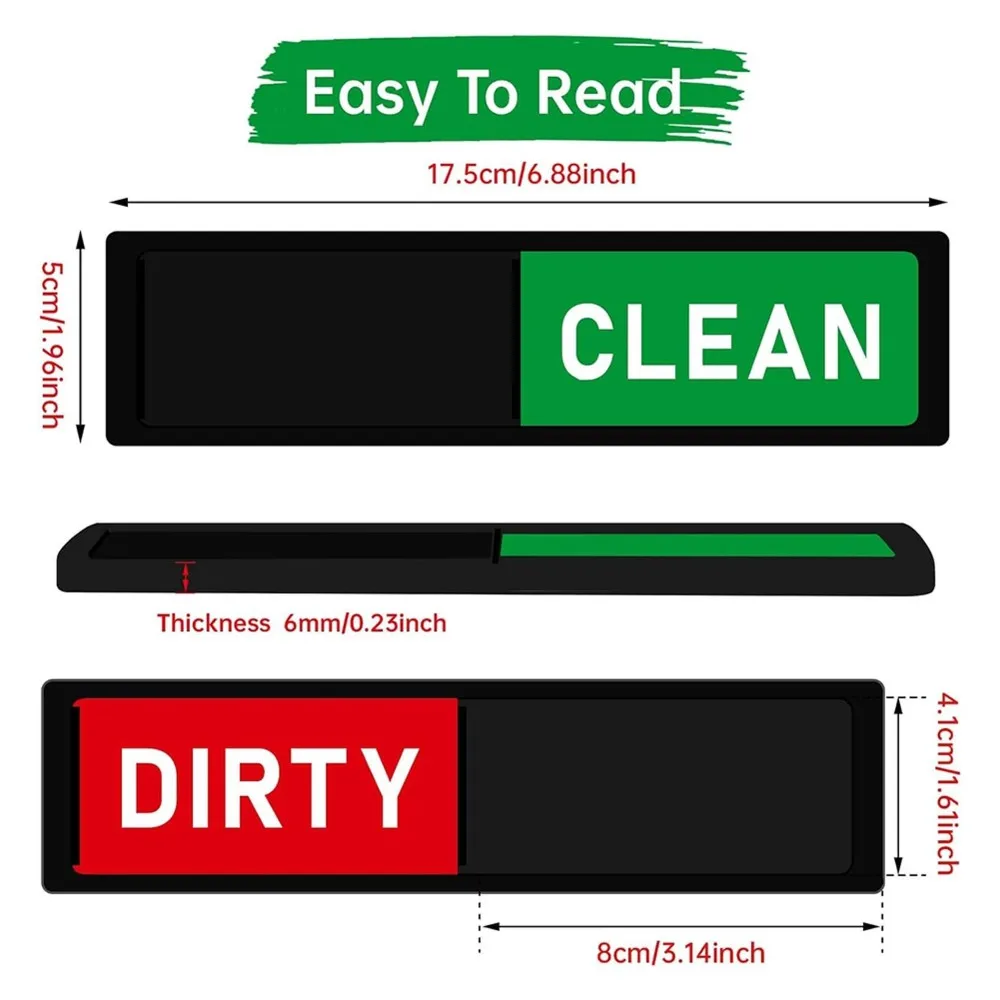 AT28-Dirty Clean Dishwasher Magnet Sign, Black Red & Green Slide Indicator For Kitchen Organization