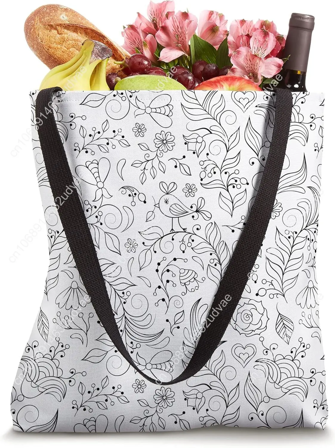 Color Your Own Tote Bag Floral Pattern Art Project Shopping Tote Bag