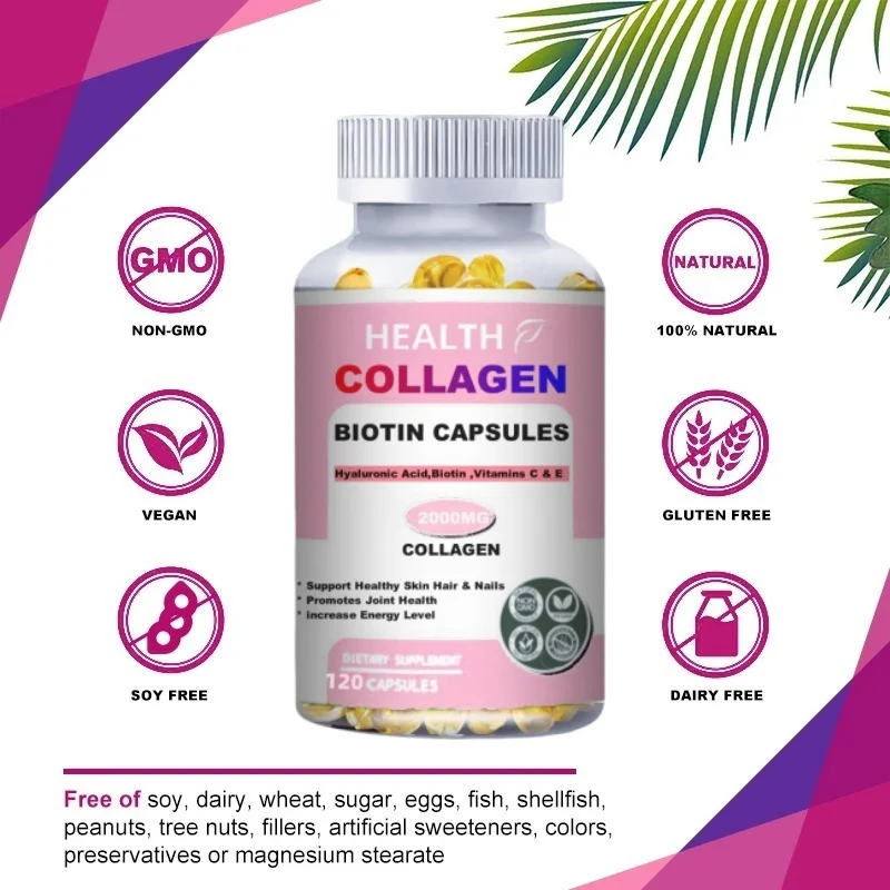 HEALTH Collagen 2000mg with Biotin 2500mcg Protein 3g Hyaluronic Acid Vitamin C Healthy Formula Dietary Supplement Gluten Free