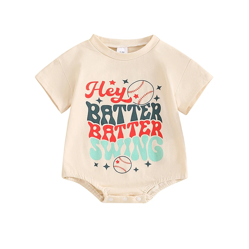 Baby Boys Summer Jumpsuit Casual Letter Baseball Print Short Sleeve Romper for Newborn Infant Cute Clothes