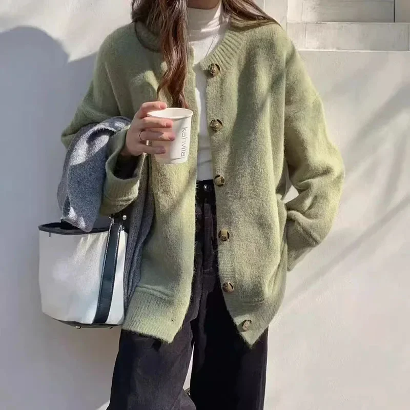 

2025 Female Solid All-Match Buttons Sweater Autumn Winter Sweaters Cardigan Women Harajuku Loose Long Sleeve Knitted Outwear