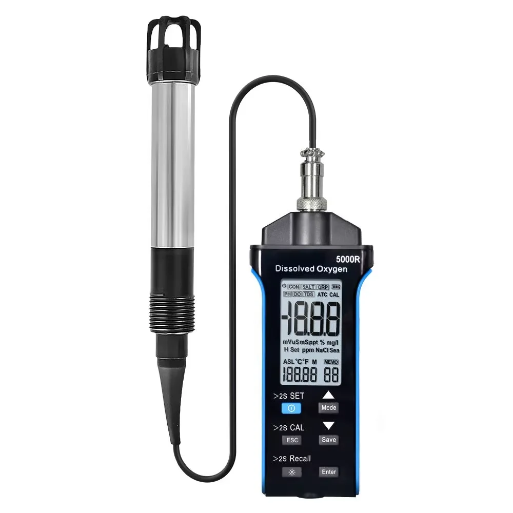 Dissolved Oxygen Meter 0.1mg/L 0-20mg/L ±3%FS 99 Records 2m Probe ATC for Aquaculture Hydroponics Lab CE