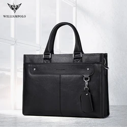 WILLIAMPOLO Men Briefcase Cow Leather Shoulder Bag Laptop  Messenger Bag Large Capacity Mens Handbag